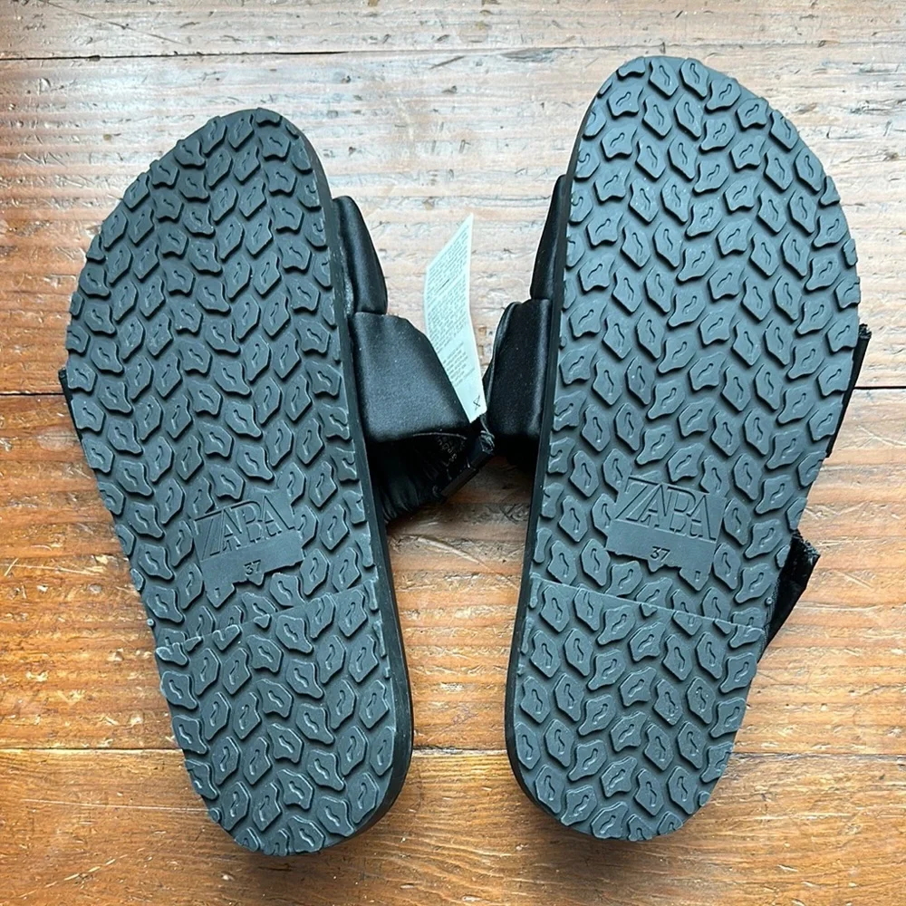 Zara Black Ruffled Slide Sandals 6.5/37 NWT - Picture 5 of 7